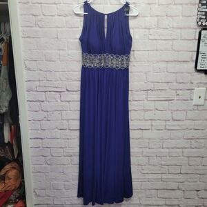 NEW R&M Collection Sleeveless Chiffon Gown Size 8 Royal Blue Dress Beaded Sequin